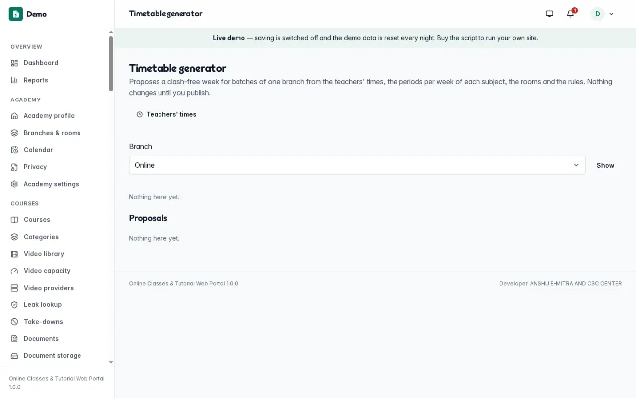 The timetable generator that proposes a week of periods