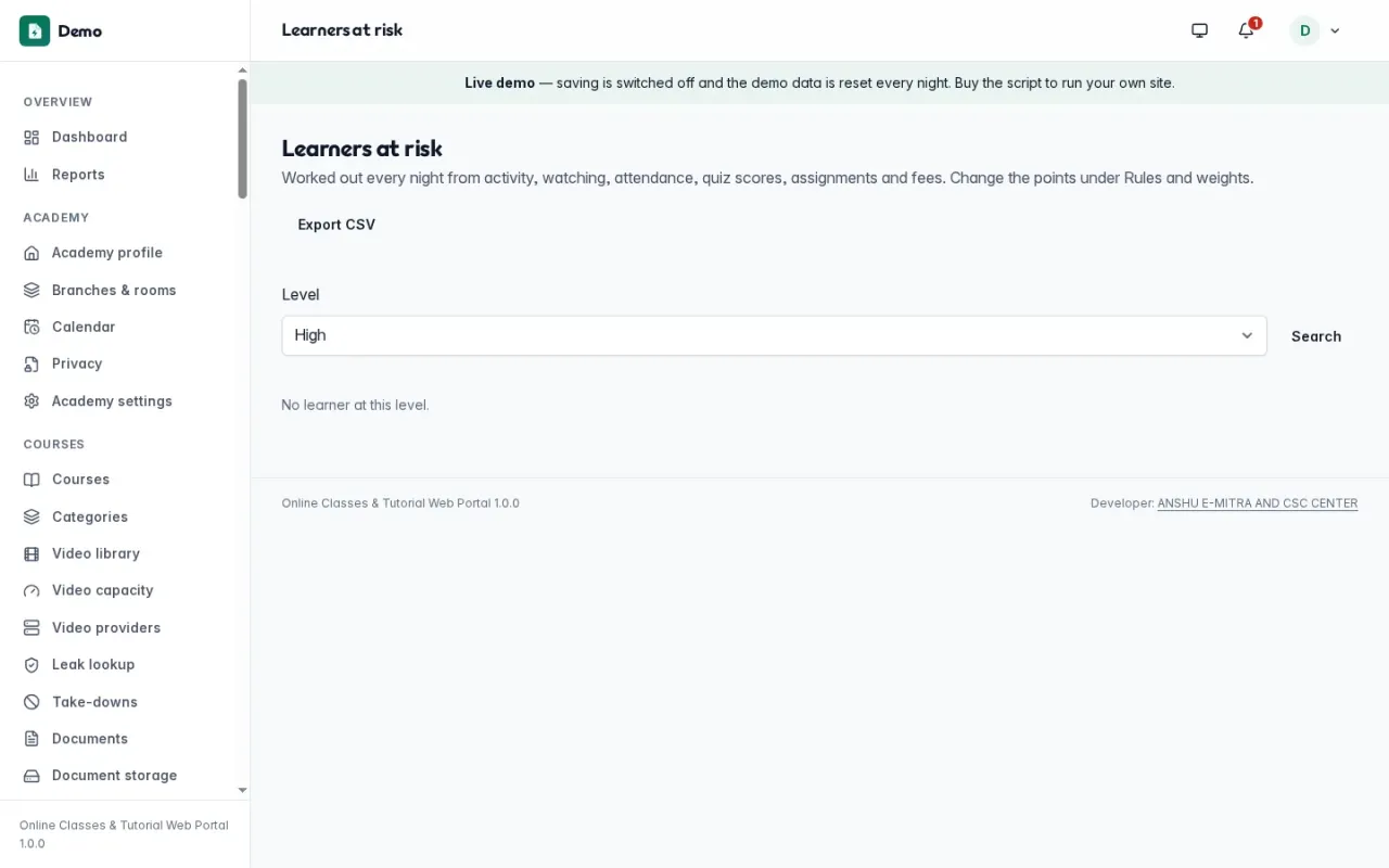 Learners at risk with the reasons in words