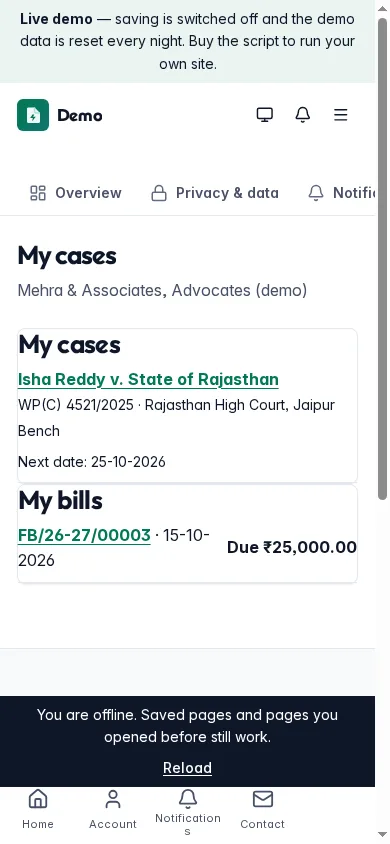 A client's matters in the client portal on a phone