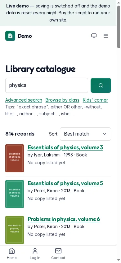 Catalogue search on a phone with facets and availability