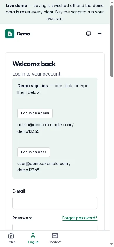 Demo sign-in page on a phone with one sign-in per role