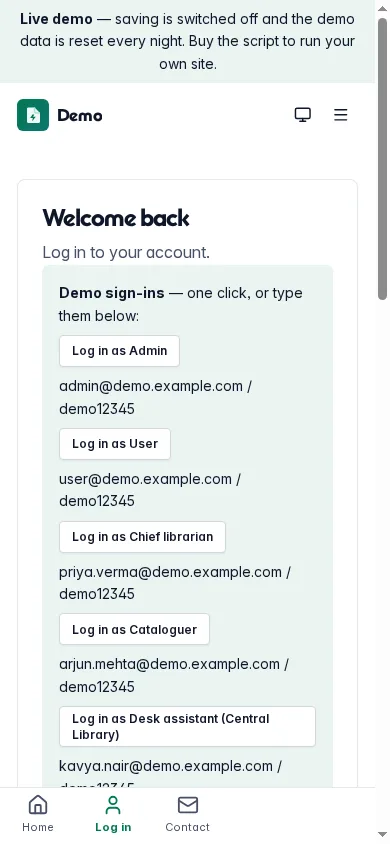 Demo sign-in page on a phone with one sign-in per row