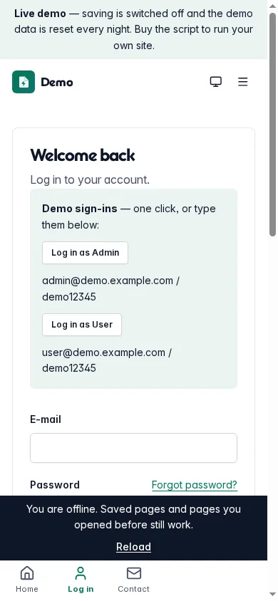 Demo sign-in page on a phone with one sign-in per role